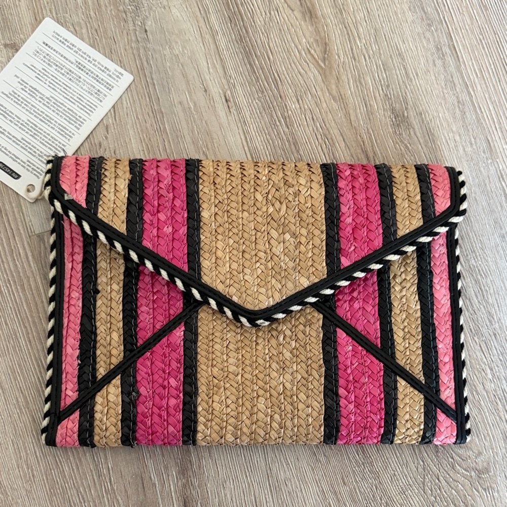 Rebecca Minkoff Pink and Tan Striped Clutch